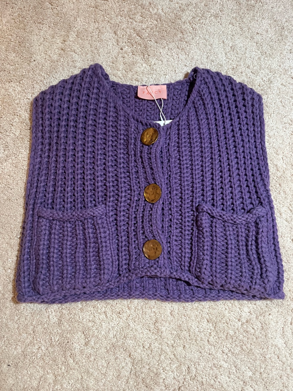 Purple Chunky Knit Button-Front Women’s Sweater Vest